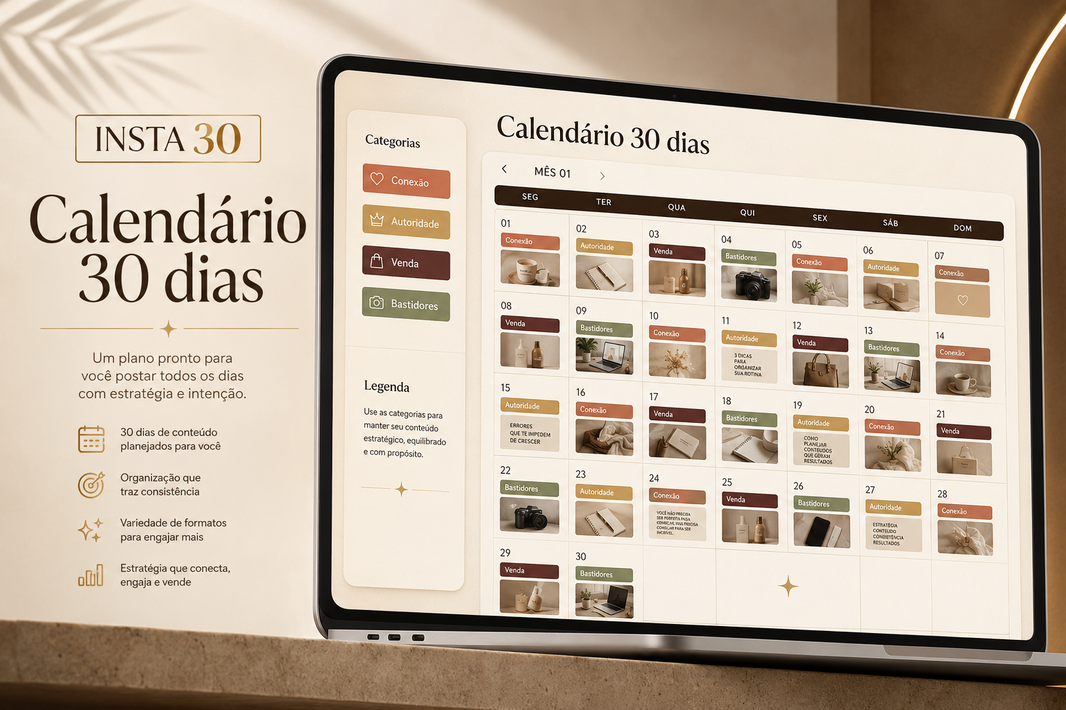 Tela do Plano Insta30: Calendário de 30 dias
