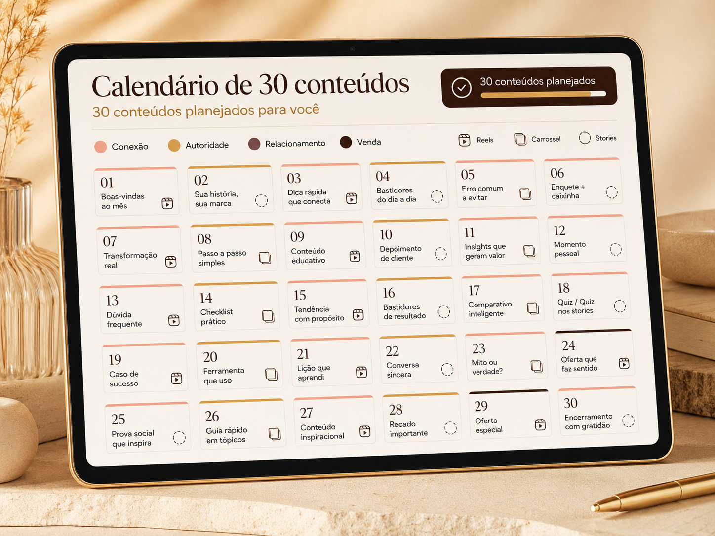 Tela do Plano Insta30: Calendário de 30 conteúdos